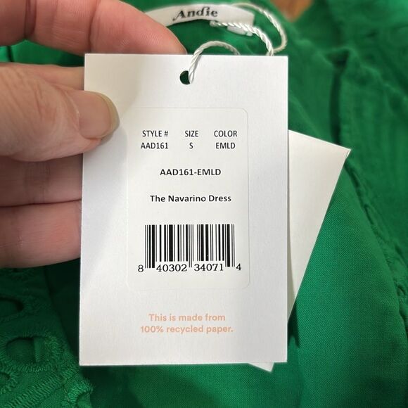 Andie The Navarino Dress Button Front Eyelet Emerald Green size Small NWT - Picture 7 of 9